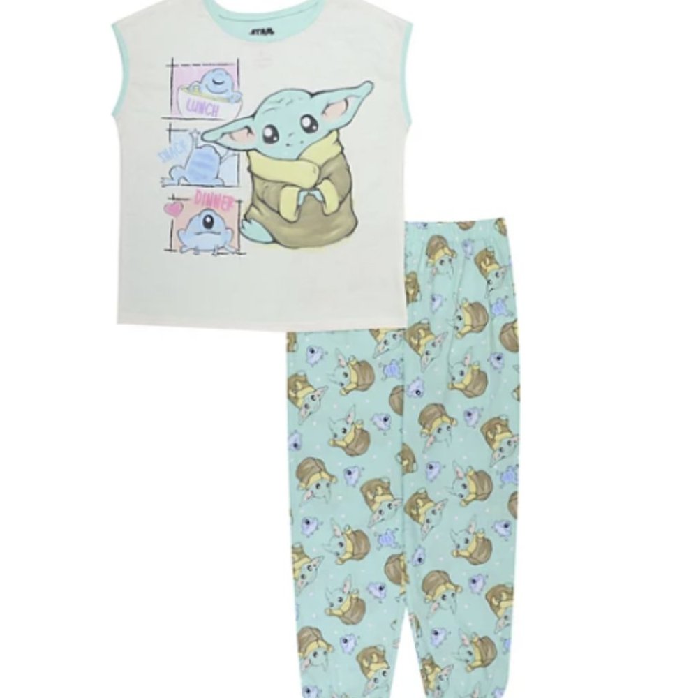 GIRLS STAR WARS BABY YODA TOP & BOTTOM PAJAMA SET SIZE S #K60 - Picture 1 of 3